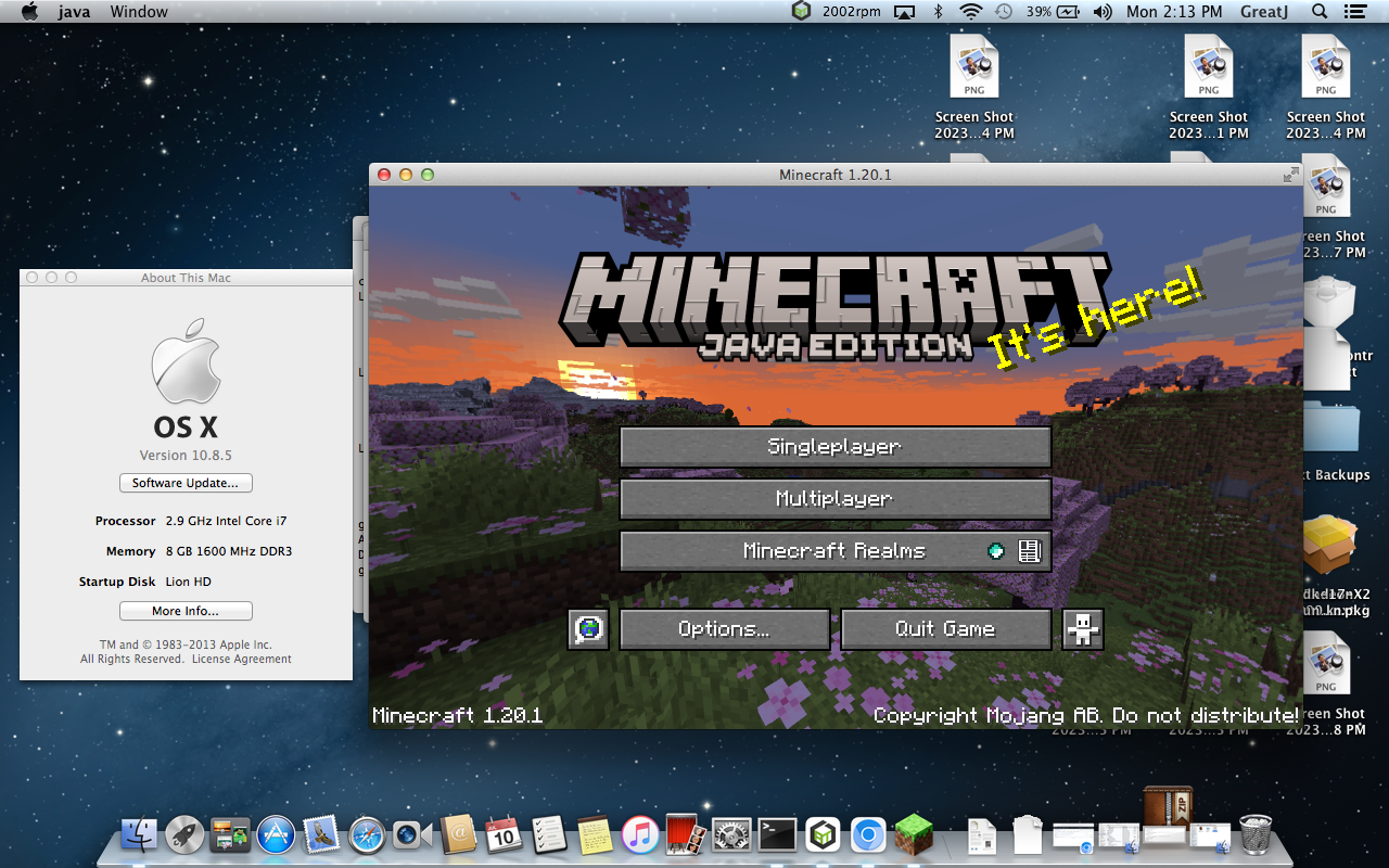 Minecraft 1.20 running on OS X 10.8